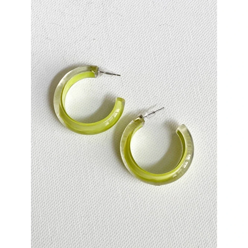 Alison Lou Lime Small Jelly Hoop Earrings 14k Gold Lucite Enamel Circle $125 - Picture 4 of 5
